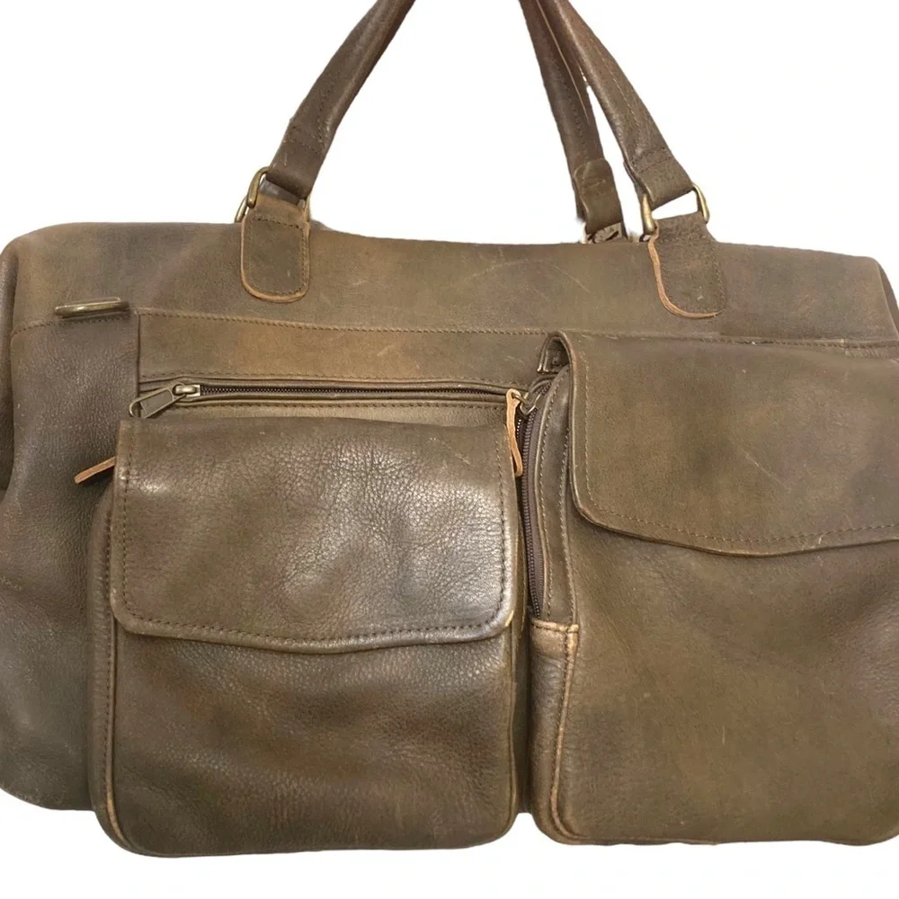 LL bean vintage brown leather weathered duffle bag